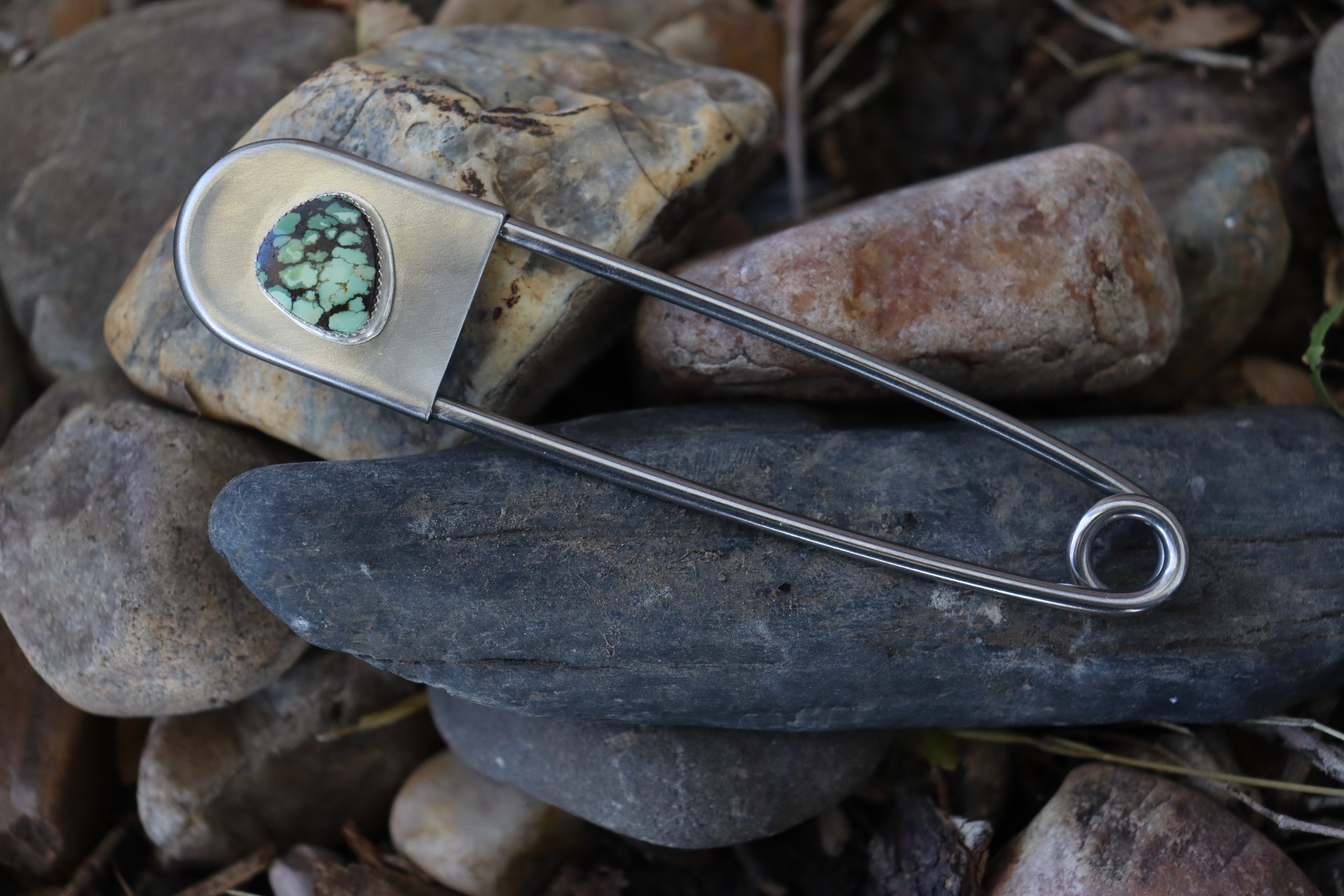 Turquoise and Silver Safety pin