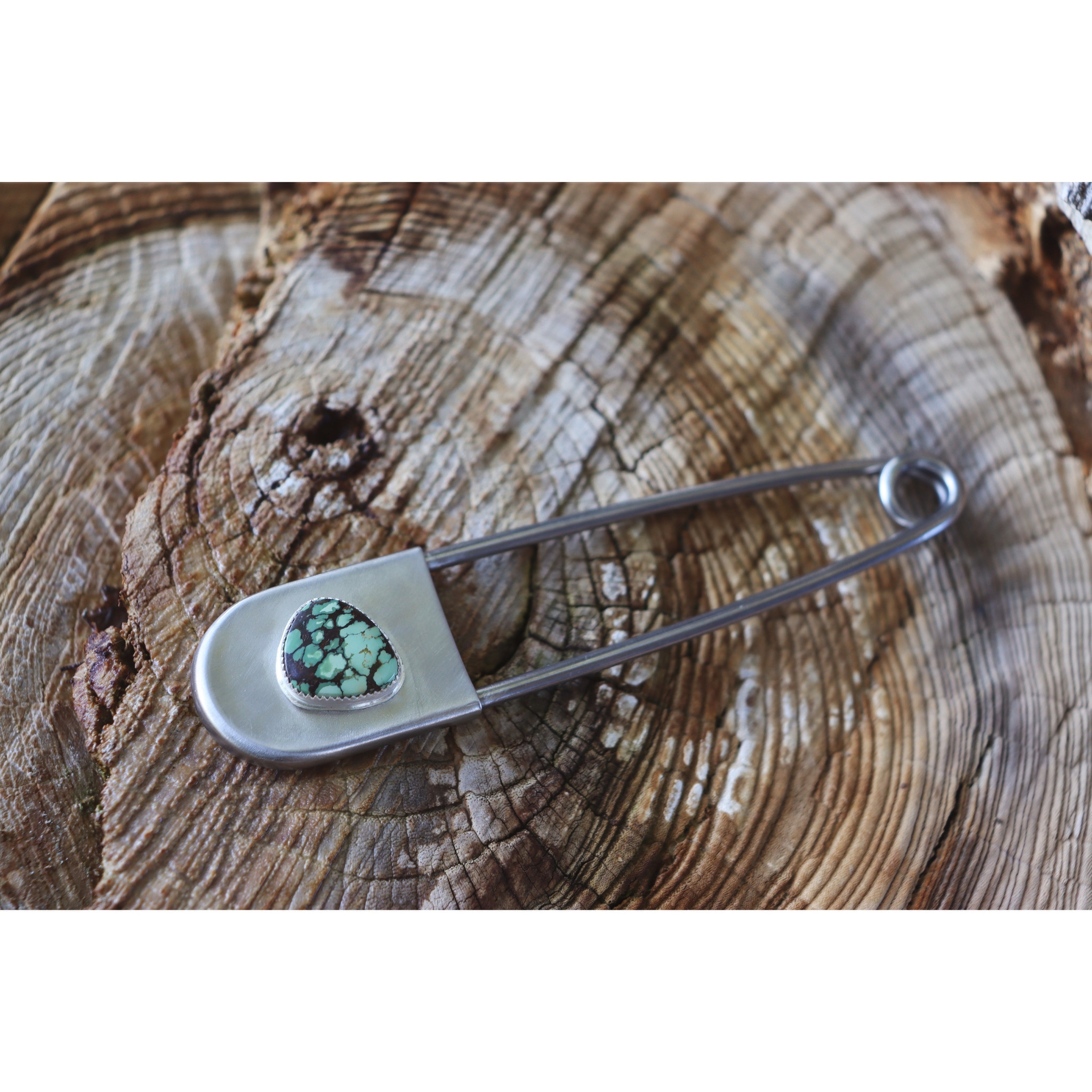 Turquoise and Silver Safety pin