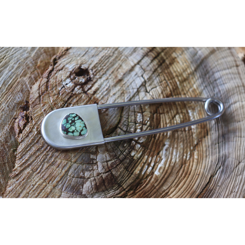 Turquoise and Silver Safety pin