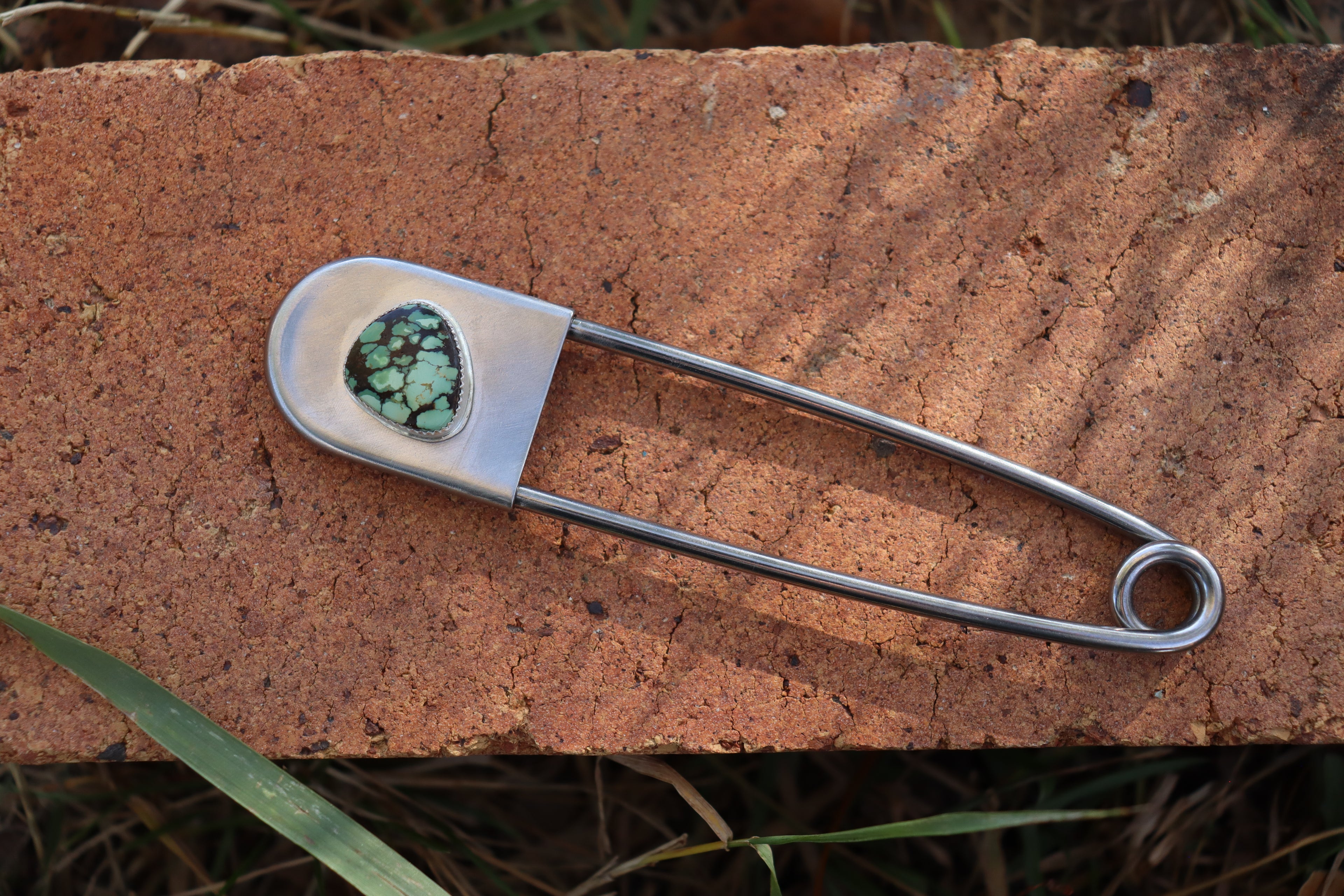 Turquoise and Silver Safety pin