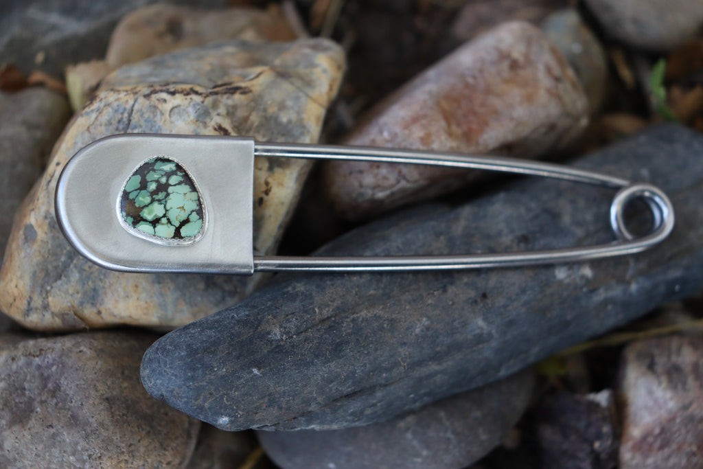 Turquoise and Silver Safety pin