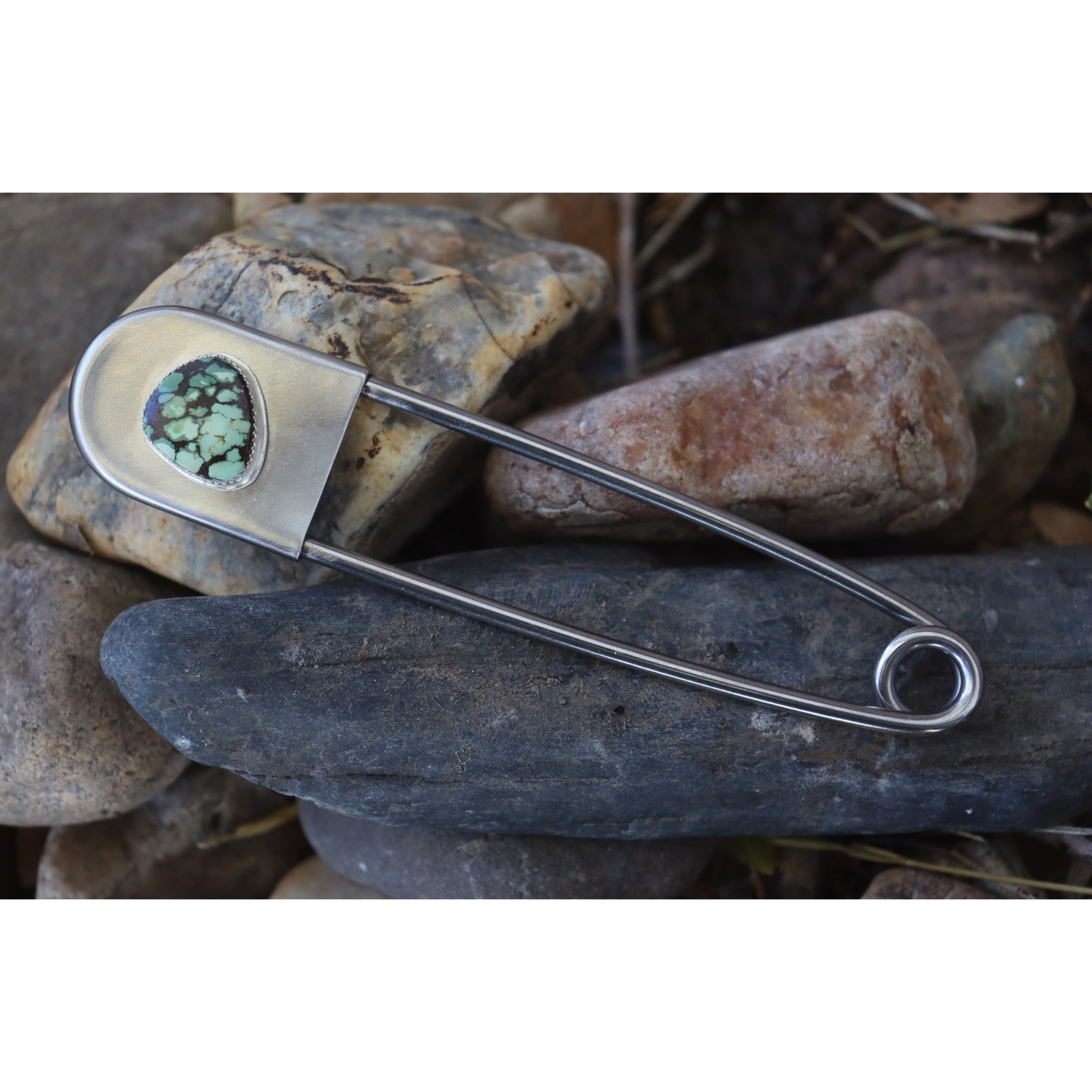 Turquoise and Silver Safety pin