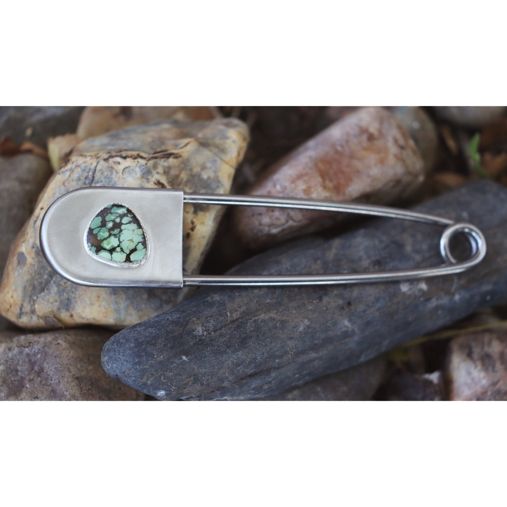 Turquoise and Silver Safety pin