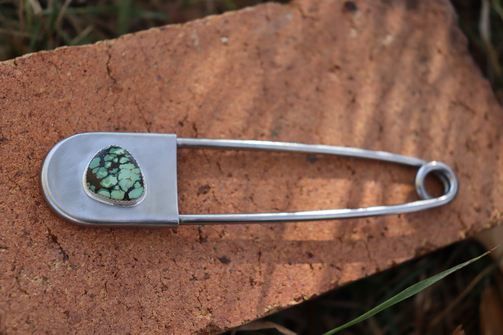 Turquoise and Silver Safety pin