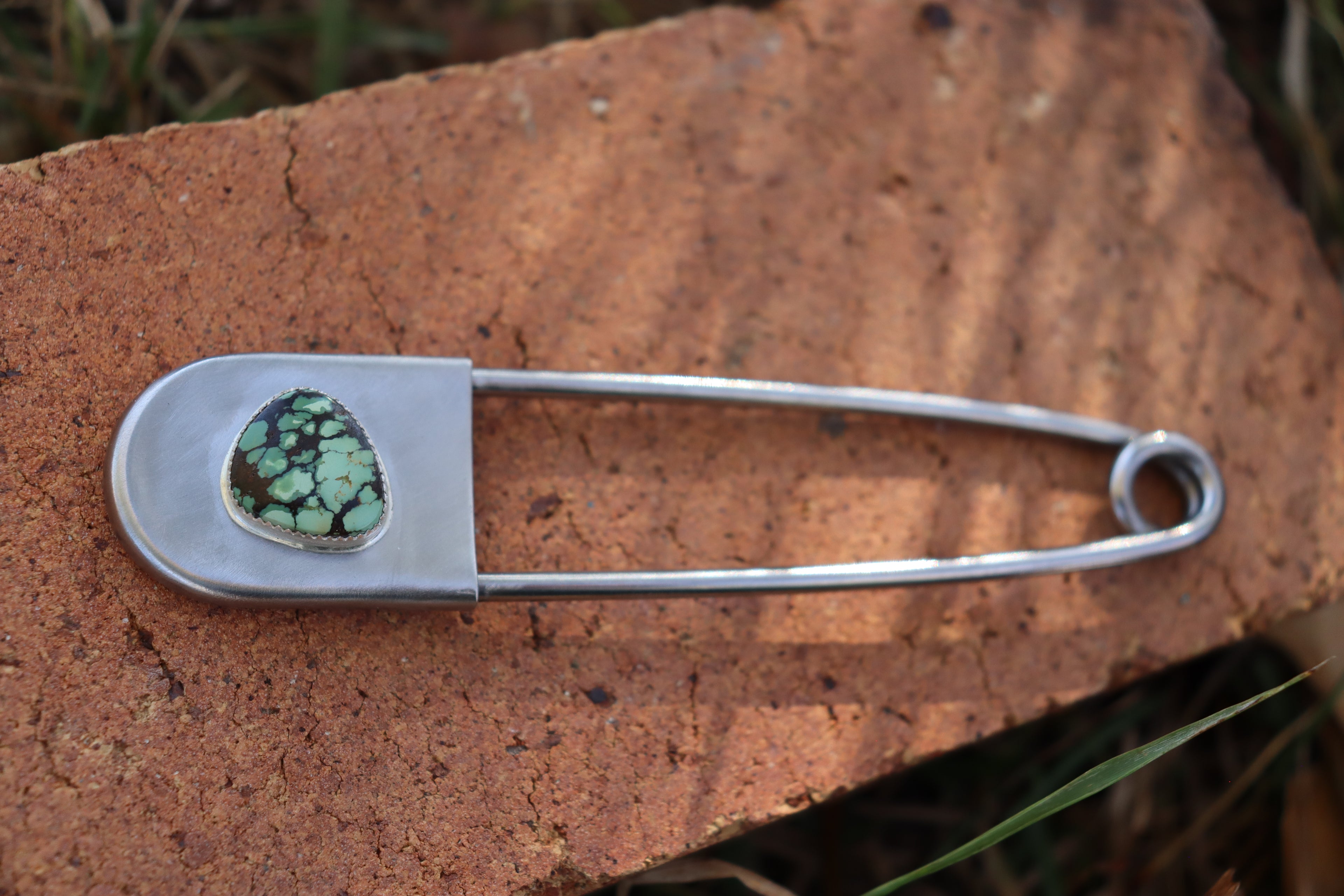 Turquoise and Silver Safety pin