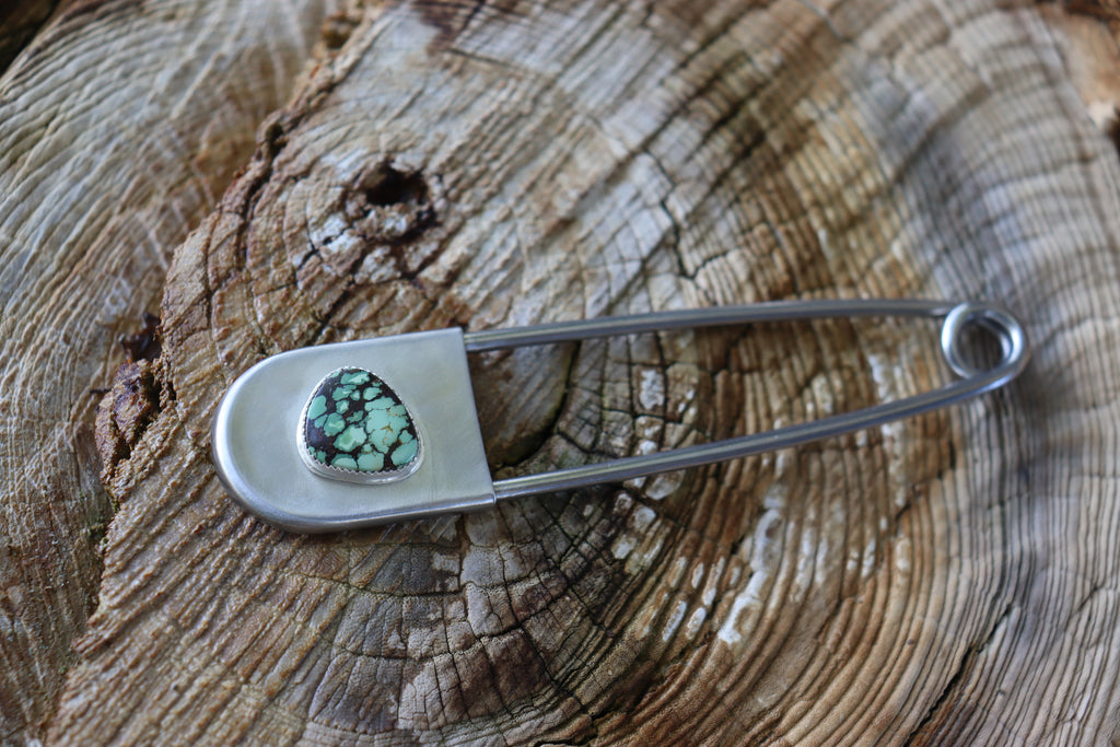 Turquoise and Silver Safety pin